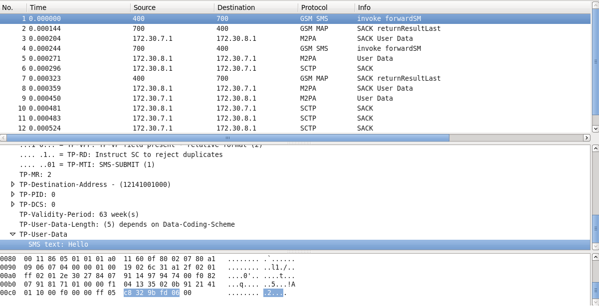 MO-SMS Send Flow - Wireshark Capture